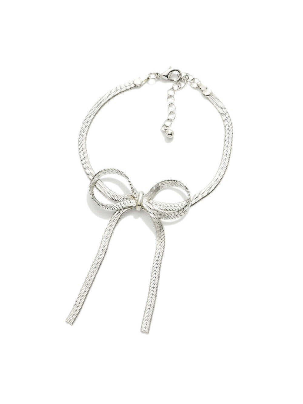 Silver Herringbone Chain Bow Bracelet Coquette Jewelry
